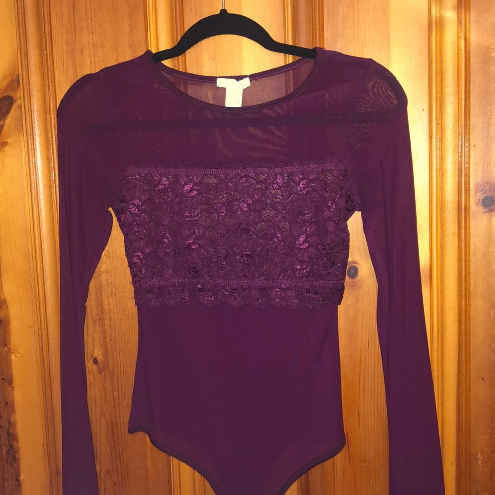 mesh bodysuit with lace midriff